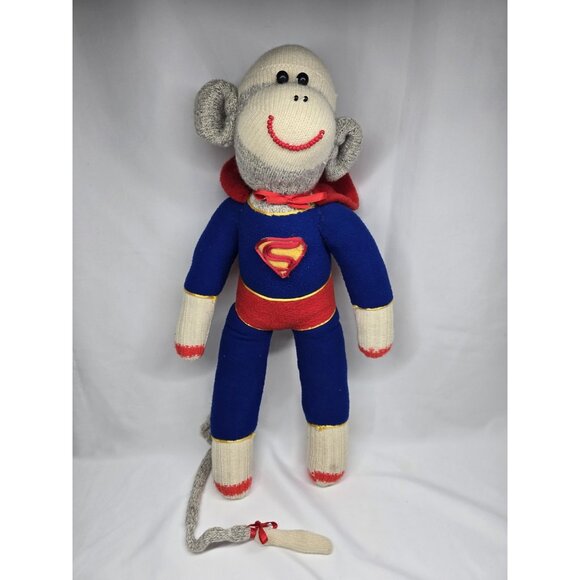 Sock Monkey Superman stuffed animal plush- Handmade 19 Inches - Picture 1 of 14